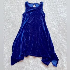Zunie Navy Blue Dress Glitter Velour Holiday Asymmetrical Hem 7